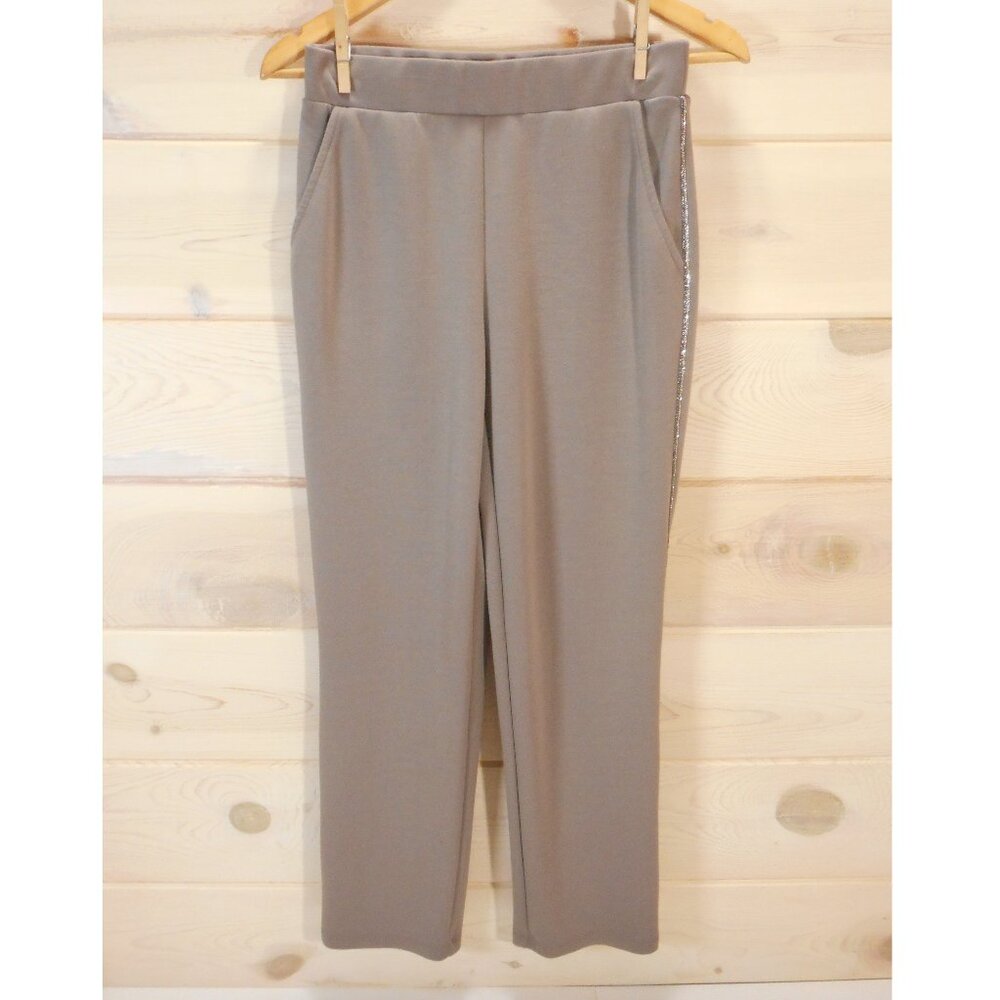 Elie Tahari Women's size S Jersey Knit Pull-on Pants Crop Ankle Taupe Metallic